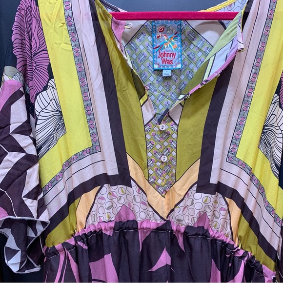 XL Johnny Was Echo Tahlia Silk Dress Yellow Multi - Picture 10 of 10